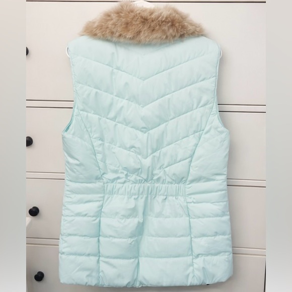 Talbots Aqua Down Puffer Vest with Removable Faux Fur Collar - Picture 2 of 6